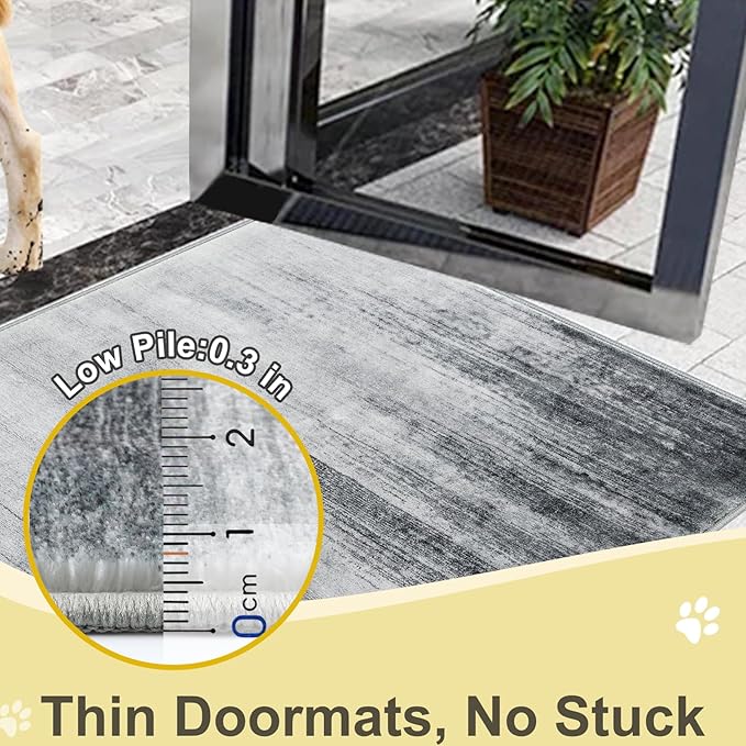 COMSLE Door Mat Soft Absorbent Indoor Front Entryway Rug Machine Washable Entrance Mats for Muddy Paws Non Slip Throw Rugs 32" x 48" Doormat for Inside Foyer Bedroom - Gray