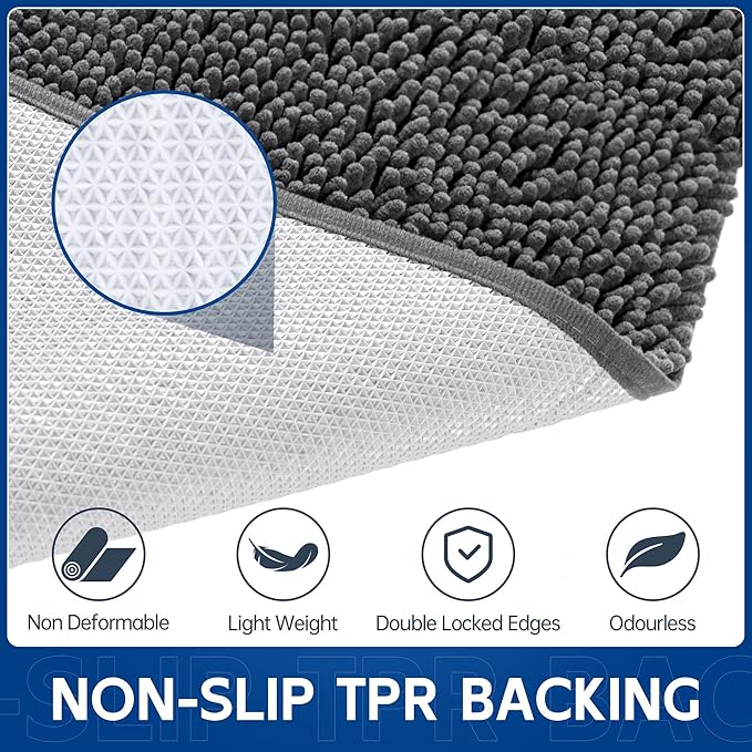 Chenille Absorbent Front Door Mat 48" x 24", Dog Door Mat for Muddy Paws, Trap Dirt Doormat, Mud Mat for Dogs, Washable Non Slip Outdoor Indoor Doormats for Entryway, Grey