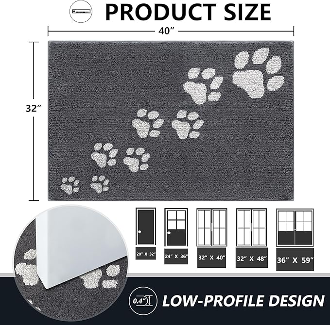 Timo Indoor Door Mat, Front Door Mat 32"x40" Non-Slip Rubber Backing Absorbent Resist Dirt Entrance Rug, Washable Low-Profile Inside Entry Door Rugs for Entryway, Dog Door Mats, Grey