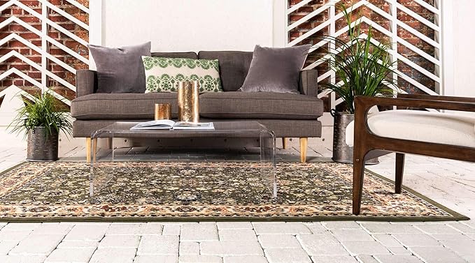 Unique Loom Sialk Hill Collection Area Rug - Washington (9' x 12' Rectangle Green/Hunter Green)