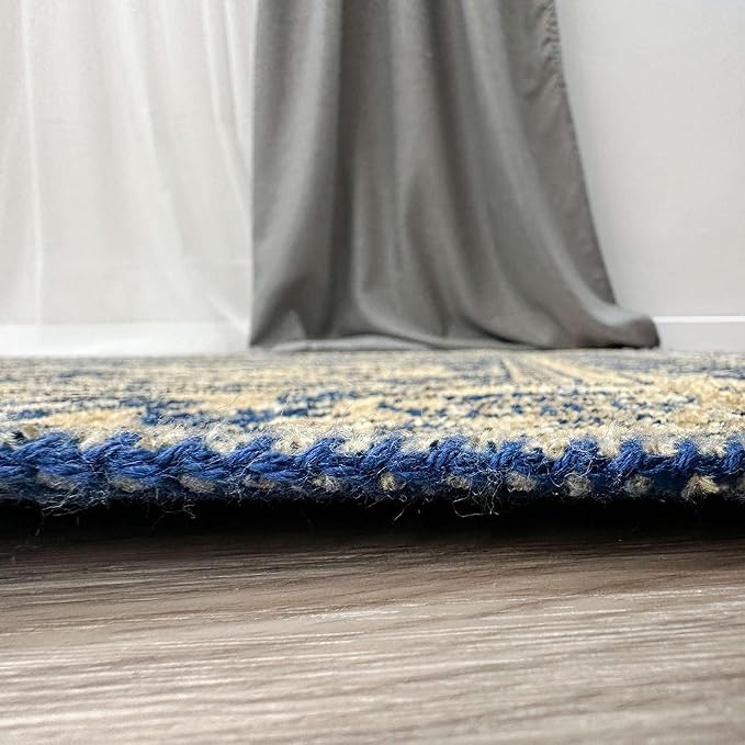Alfa Rich 7x10 Gold Navy Blue Washable Area Rugs for Living Room Bedroom Kitchen Dining Cotton Rug