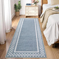 GarveeHome Kitchen Runner Rug Washable Runner Rug 2x6 for Hallway Non Slip Soft Throw Runner Carpet Modern Bordered Bathroom Mat Low Pile Checkered Runner Rugs for Bedroom Living Room Entry, Blue