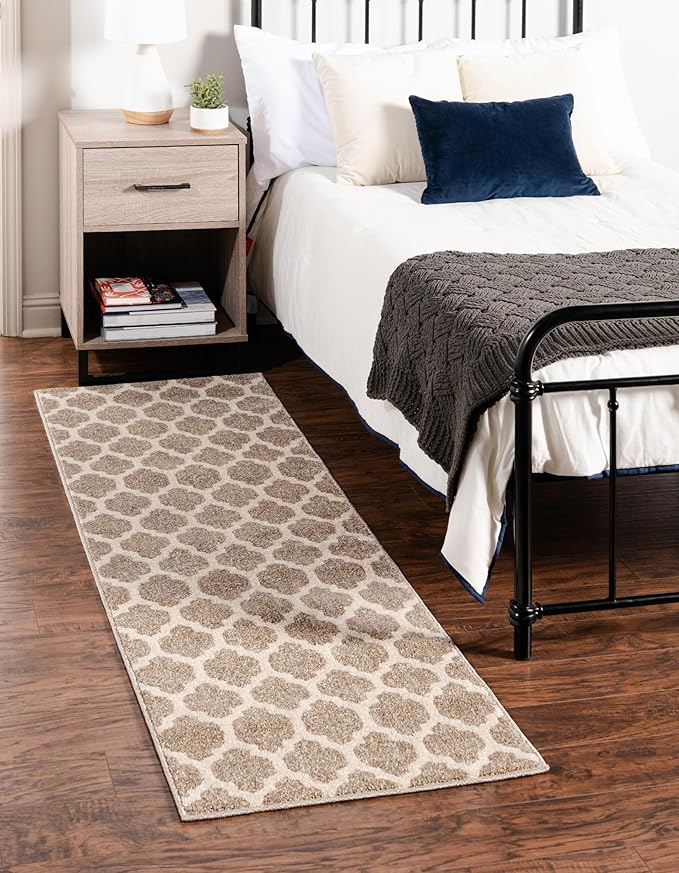 Rugs.com Lattice Collection Rug – 13 Ft Runner Light Brown Medium-Pile Rug Perfect for Hallways, Entryways