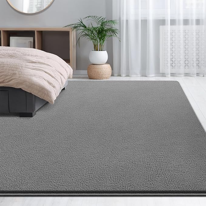 Large Area Rugs for Living Room Bedroom, 5x8 Feet Grey Rug, Minimalist Modern Shag Rug, Soft Thick Comfy Memory Foam Indoor Carpet, Non-Slip Washable Rug for Boys Girls Dorm Nursery Room Home Decor