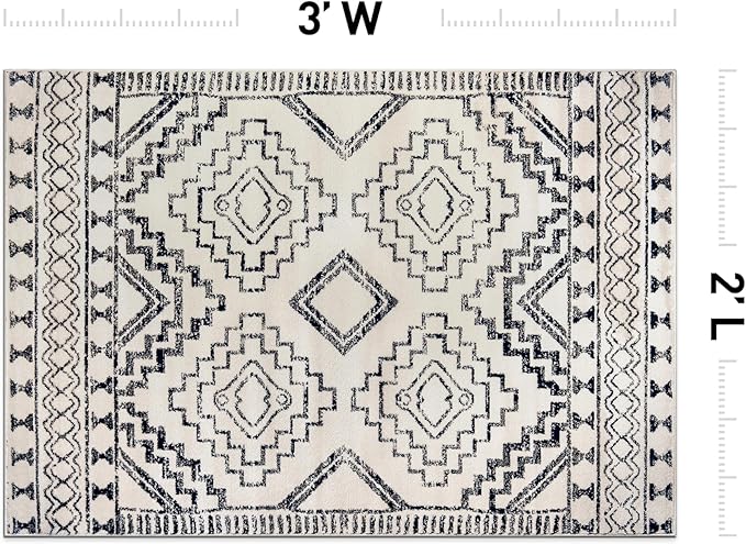Rugshop Cream and Black Southwestern Tribal Area Rug – Boho Geometric Diamond Pattern Carpet for Living Room, Bedroom, or Entryway – Soft Modern Rustic Floor Décor 2' x 3' Cream