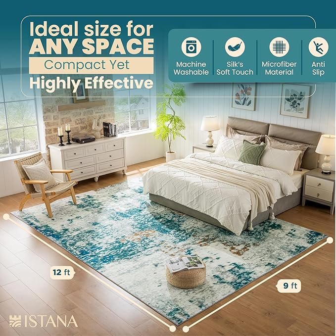 Istana 9x12 Area Rug - Green 9 x 12 Area Rugs for Living Room - Foldable 9x12 Rugs for Bedroom/Living Room Rug - Stain Resistant Washable Rugs - Eco-Friendly Area Rugs