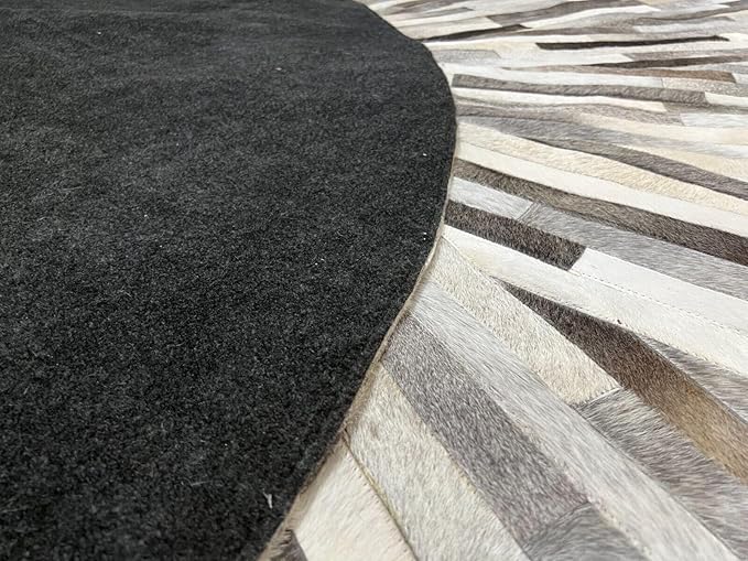 Faux Cowhide Round Area Rug | Non-Slip Leather Floor Carpet for Living Room, Bedroom, and Home Décor | Modern Stylish Accent Rug(Grey_10x10)