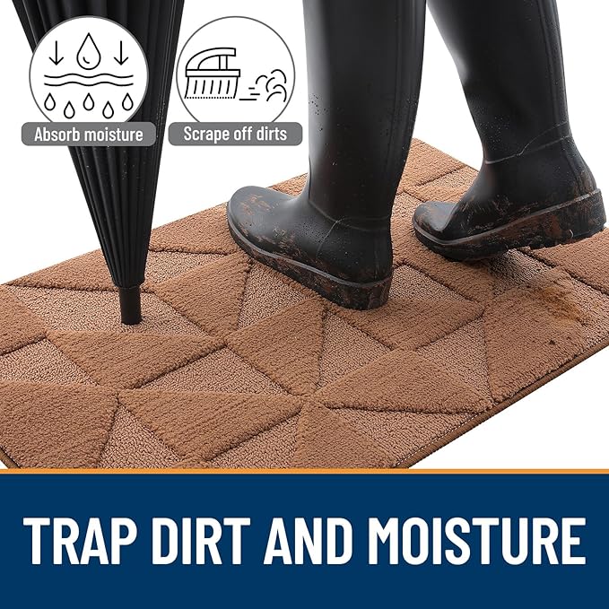 OLANLY Door Mats Indoor, Non-Slip, Absorbent, Dirt Resist, Entrance Washable Mat, Low-Profile Inside Entry Doormat for Entryway (32x20 inches, Brown)