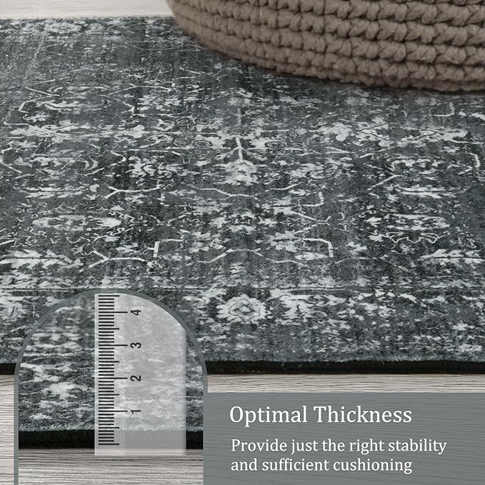 Morebes Black Vintage Rug Runners for Hallway, 2.5x8 Washable Floral Entryway Runner Rug Non Slip, Distressed Indoor Floor Carpet Runner for Kitchen Bathroom Laundry Room Bedroom
