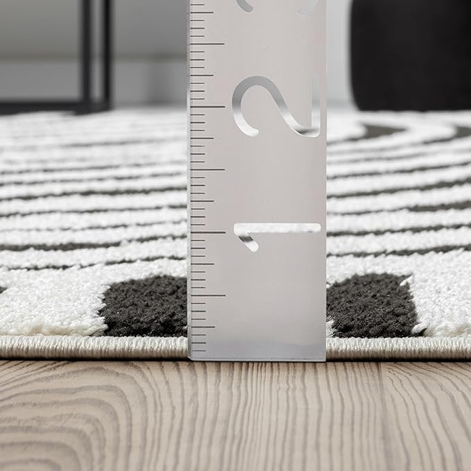 Abani Nomad Cream & Black Area Rug 5' x 8' for Living Room, Bedroom - Black Linear Curves Design - Durable & Easy to Clean