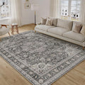 6x9 Washable Vintage Area Rug Black Grey Living Room Bedroom Carpet Non-Slip Soft Low Pile Distressed Indoor Throw Rug for Dining Room Entryway Office