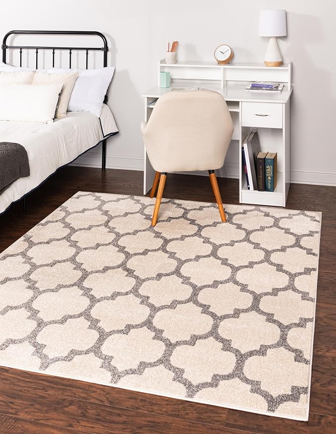 Rugs.com Lattice Collection Rug – 10 Ft Square Beige and Gray Medium-Pile Rug Perfect for Living Rooms, Kitchens, Entryways