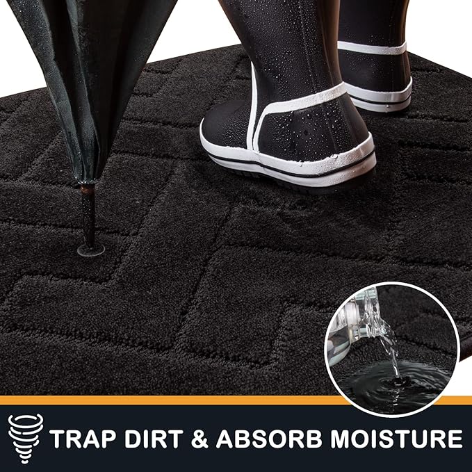PURRUGS Dirt Trapping Door Mat 20" x 31.5", Non-Slip Machine Washable Entry Rug, Shoe Scraper, Dog Doormat, Super Absorbent Welcome Mat for Front & Back Door, Muddy Wet Shoes & Paws, Black