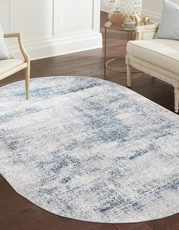 Unique Loom Finsbury Collection Area Rug - Sarah (5' 3" x 8' Oval, Blue/ Ivory)