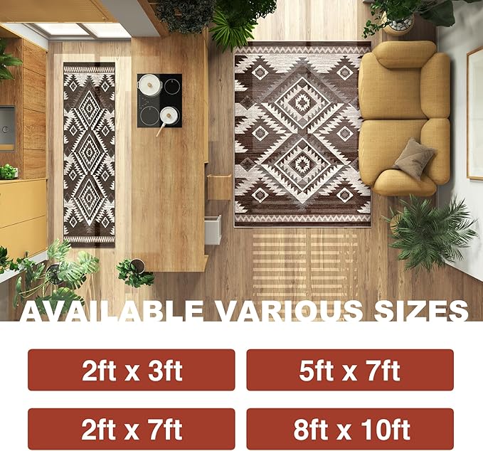 YHSF South West Native American Rug Ritz – Native Tribal American Indian Inspired Rug - Living Room, Bedroom, Hallway, Entryway & High-Traffic Area Rugs - Washable - Soft - Espresso, 2 Feet x 7 Feet