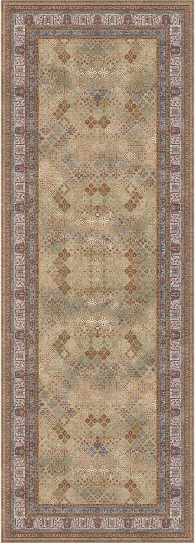 Kuden 2'6"x12 Runner Rug, Machine Washable Area Rug with Non-Slip Backing, Vintage Style, Soft, Easy Clean, Low Pile Rug for Hallway, Entryway, Kitchen, Bedroom