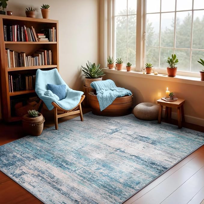 Abstract 3x5 Area Rug Washable Soft Non-Slip Carpet for Entryway Living Room Dining Room Bedroom - Abstract Teal/Grey