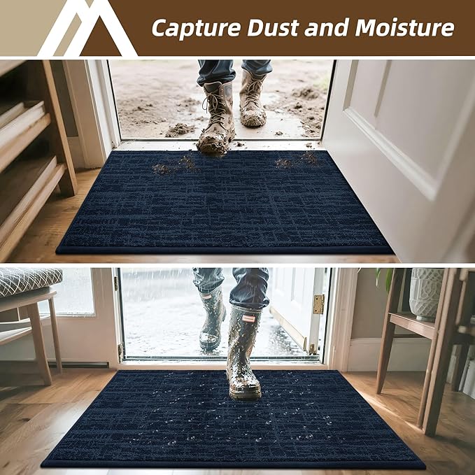 COSY HOMEER-Dirt-Trapper-Door-Mat 32"x48" Non-Slip Entryway Rugs Washable Welcome Mat Absorbent Entrance Mats Low Pile Dog Door Mats for Front Back Doomats and Wet Shoes,Navy Blue