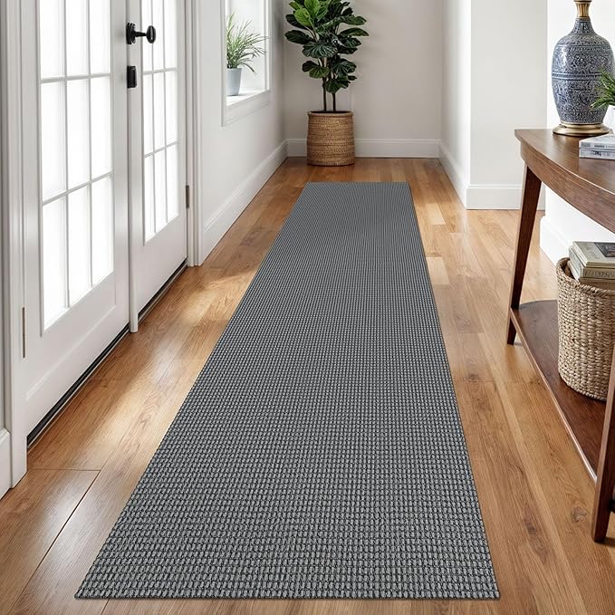 Braided Runner Rug 2x10 Ft Washable Runners for Hallways Non Slip Rubber Backed Kitchen Runners Cotton Long Entryway Runner Indoor, Woven Carpet for Hall Kitchen Entryway, Dark Grey/Grey