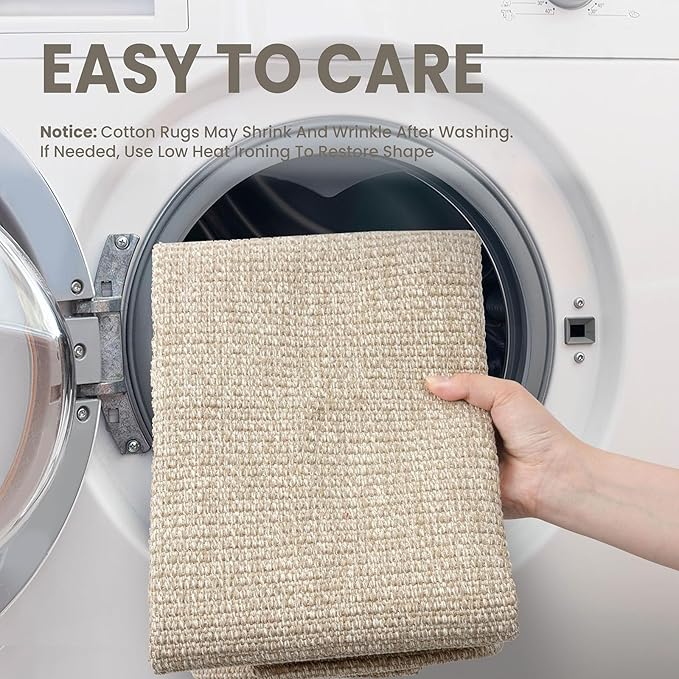EARTHALL Washable Runner Rug 3x8 Ft Non Slip Runners for Hallways Wide Cotton Rubber Backed Kitchen Runner Braided Indoor Floor Carpet for Entryway, Hallway, Kitchen, Bedroom, Send/Beige