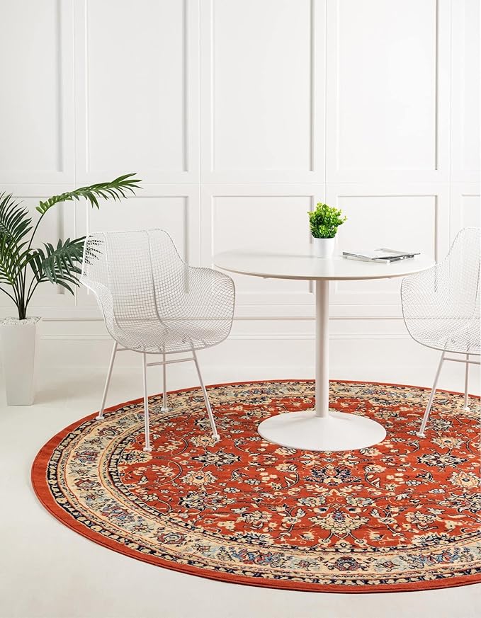 Unique Loom Sialk Hill Collection Area Rug - Washington (8' Round Terracotta/Cream)