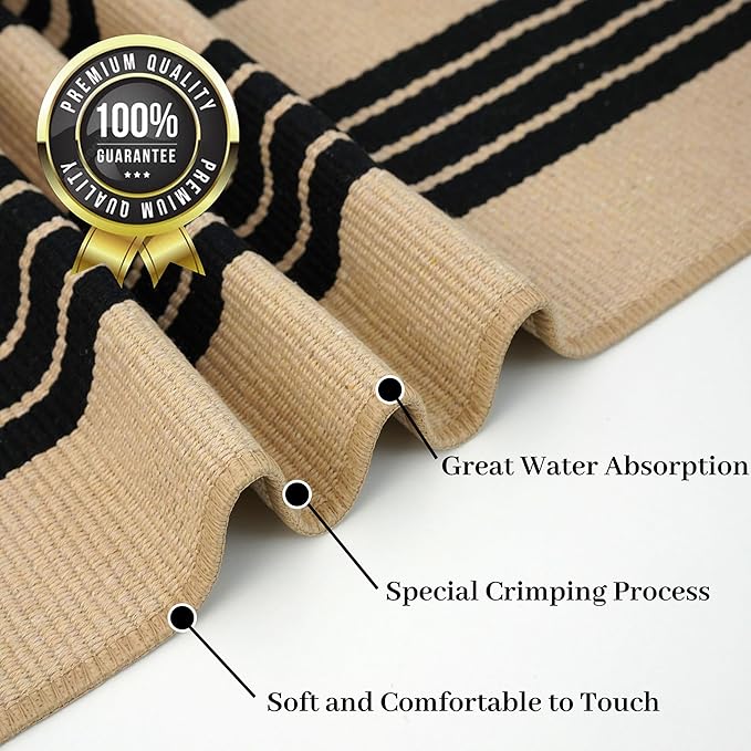 KOZYFLY Striped Front Door Mat 27.5x43 Inches Brown and Black Front Door Rug Cotton Washable Indoor Outdoor Rug Doormats Outdoor Small Striped Area Rugs for Kitchen Entryway Front Porch