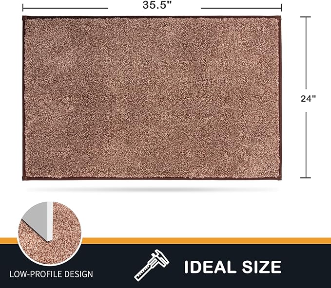 PURRUGS Dirt Trapping Door Mat 24" x 35.5", Non-Slip Machine Washable Entry Rug, Shoe Scraper, Dog Doormat, Super Absorbent Welcome Mat for Front & Back Door, Muddy Shoes & Paws, Brown-Light Cream