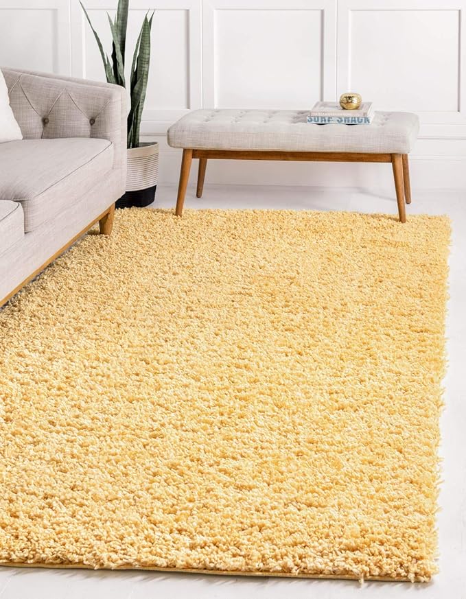 Unique Loom Davos Shag Collection Area Rug - Solid (5' 3" x 8' Rectangle, Sun Yellow)