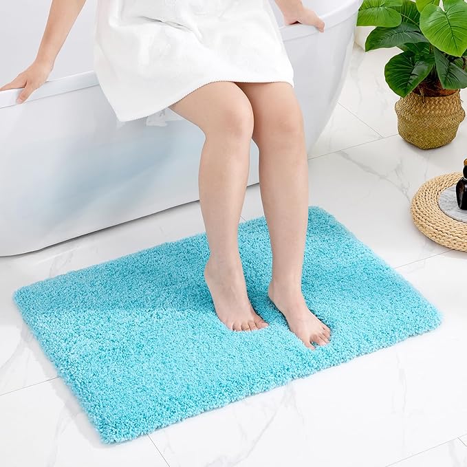 Bathroom Rug 20x32 Non Slip Fluffy Teal Bath Mat for Bathroom Floor Washable Plush Luxury Bath Rug for Tub Soft Shaggy Absorbent Shower Sink Mat