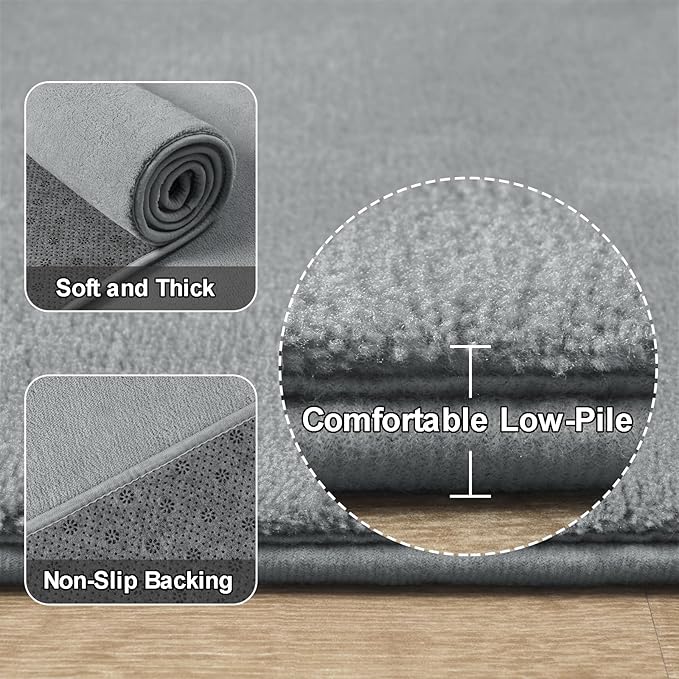 Amearea Large Modern Area Rugs for Bedroom Living Room, 5x8 Feet Grey Thickened Memory Foam Rug, Fluffy Indoor Washable Rugs Non Slip Minimalist Carpet for Boys Girls Dorm Nursery Room Decor