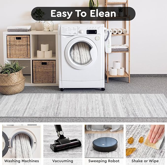 2x6 Runner Rug Machine Washable Non Slip Area Rug Distressed Neutral Moroccan Boho Rug Ultra Soft Floor Runners for Hallways for Entryway Laundry Room Kitchen, Grey