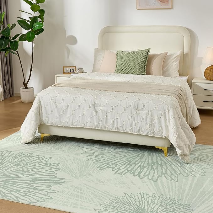 WITSHOCK 6x9 Washable Rug for Living Room,Modern Floral Distress Print Pattern Area Rugs,Stain Resistant with Non Slip Backing Carpet for Dining Room,Bedroom & Home Decor,Green/Light Green