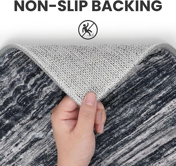 2x3 Modern Abstract Rug for Entryway, Black Super Soft Small Area Rug, Washable Non-Slip Kitchen Rugs, Low-Pile Mat Carpet for Bedside, Indoor Door Mat