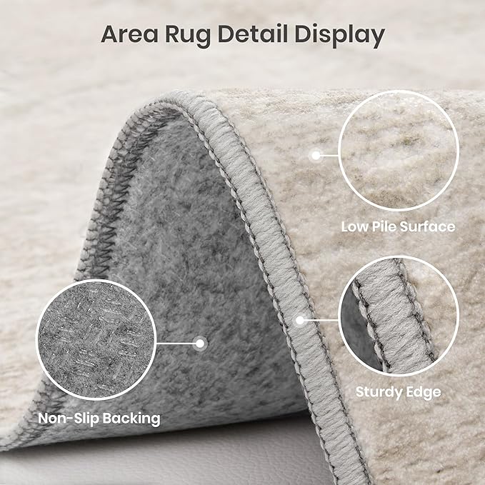 Valenrug Washable Rugs 2x12 - Stain Resistant 2x12 Area Rugs for Living Room, Non Slip Backing Large Area Rugs for Bedroom, Folable Machine Washable Area Rug (2'x12', Beige)