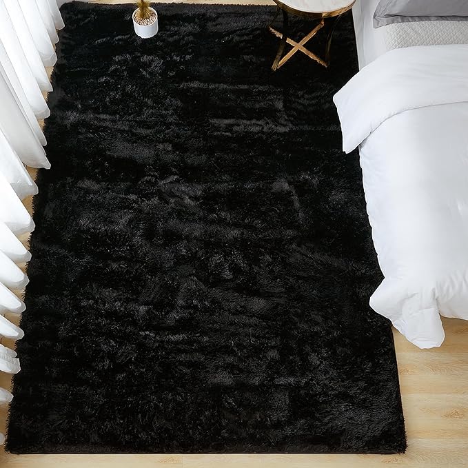 Andency 8x10 Area Rugs for Living Room, Black Non-Slip Fluffy Soft Large Shag Bedroom Carpet, Big Indoor Thick Nursery Rug for Kids Dorm Home Decor Aesthetic