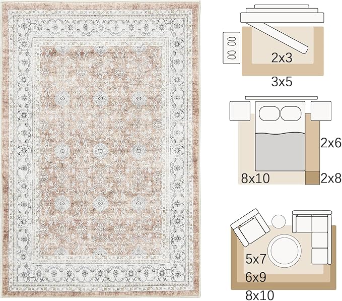 jinchan Floral 3x5 Area Rugs for Entryway - Orange Vintage Distressed Design Doormat Non-Slip Ultra-Thin Low Pile Boho Rug for Kitchen Living Room Bedroom Farmhouse (3‘x5', Orange)