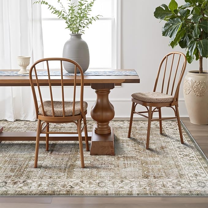 LUMI 8x12 Washable Area Rug for Living Room, Ultra Soft Traditional Vintage Rugs Non Slip with Rubber Backing, Low Profile, High Traffic, Stain Resistant Carpets, Ideal for Bedroom, Dining Room