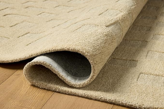Loloi Leanne Ford Craven Collection CVN-04 Oatmeal/Dove 9'-3" x 13' Area Rug Checkered, Patterned, Neutral, Living Room, Bedroom, Dining Room