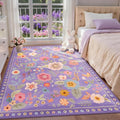 Floral 3x5 Area Rug Machine Washable Soft Print Boho Carpet Non Slip Doormat Low Pile Flower Area Rugs for Living Room Bedroom Nursery Kitchen Dining Room Indoor-Purple/Pink/Multi