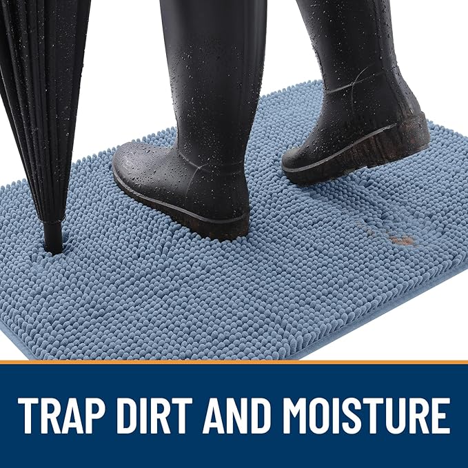 OLANLY Dog Door Mat for Muddy Paws 44x32, Absorbs Moisture and Dirt, Absorbent Non-Slip Washable Doormat, Quick Dry Chenille Mud Mat for Dogs, Entry Indoor Entryway Carpet for Inside Floor, Airy Blue