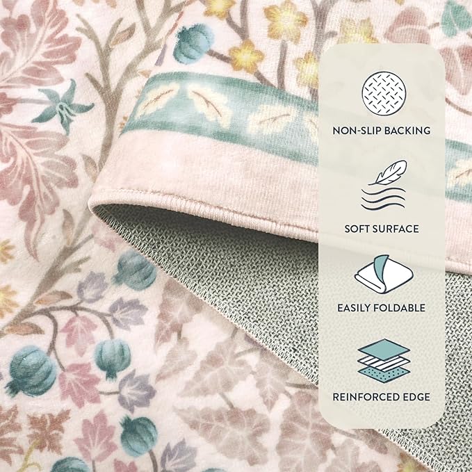 Lahome Floral Washable Area Rugs 5x7, Soft Pink Rugs for Living Room Bedroom, Boho Non Slip Low Pile Forest Stain Resistance Large Throw Carpet for Farmhouse Dining Room Office, Pink