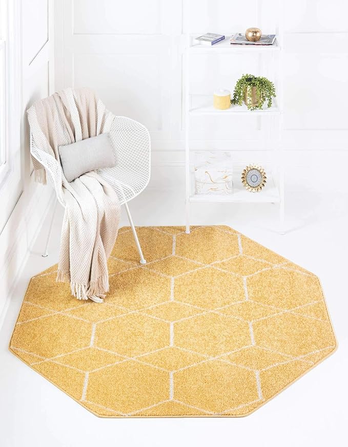 Unique Loom Trellis Frieze Collection Area Rug - Geometric (7' 10" Octagon, Yellow/ Ivory)