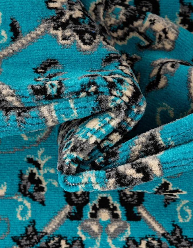 Unique Loom Sialk Hill Collection Area Rug - Washington (7' 1" x 10' Rectangle Turquoise/Black)