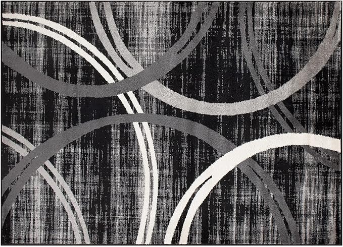 Rugshop Modern Wavy Circles Design Accent Rug, Carpet with Jute Backing for Entryway, Kitchen, or Pet Area, Black, 2' x 3'