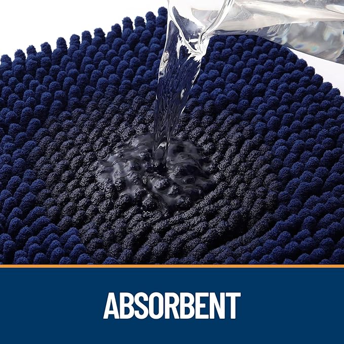 OLANLY Dog Door Mat for Muddy Paws 47x32, Paw Print Design, Absorbs Moisture and Dirt, Absorbent Non-Slip Washable Doormat, Quick Dry Chenille Mud Mat for Dogs, Entry Indoor Entryway Carpet, Navy Blue