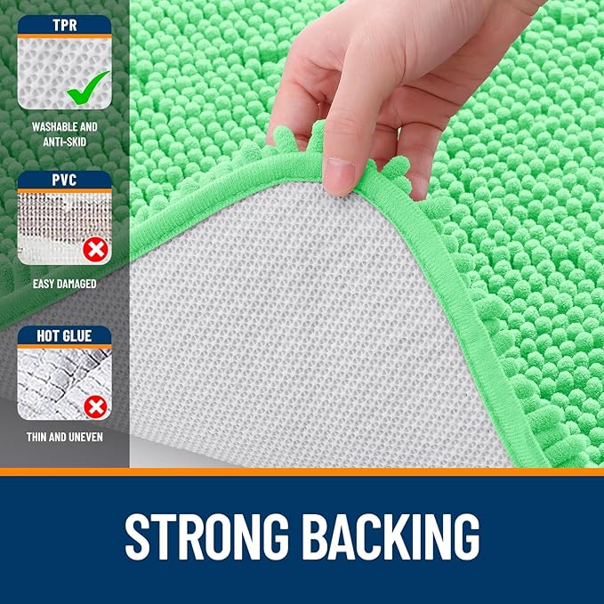 OLANLY Bathroom Rugs 24x16, Extra Soft Absorbent Chenille Bath Rugs, Rubber Backing Quick Dry, Machine Washable Bath Mats for Bathroom Floor, Tub and Shower, Home Decor Accessories, Mint Green