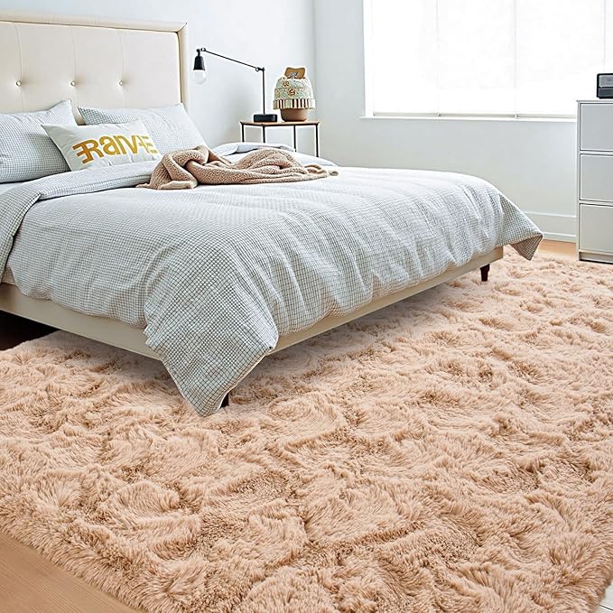 Beglad Shag Rugs for Living Room, Beige Area Rugs 5x7 Feet Upgrade Anti-Skid Modern Minimalist Style Memory Foam Rugs for Bedroom, Indoor Carpet Suitable for Boys Teens Room Decor