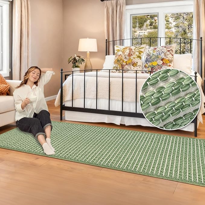 Braided Hallway Runner Rug,Super Absorbent Kitchen Mats for Floor,Non Slip Washable Kitchen Rugs,Quick Dry Boho Entryway Runner Rugs for Bathroom,Hallyways,Bedroom,24"x72",Sage Green