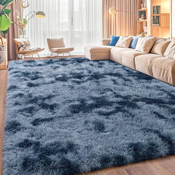 Upgrade Non-Slip Plush Rugs for Living Room, Soft Shaggy Carpets for Living Room, Fuzzy Rugs for Kids' Room, Perfect Decor for Modern Home New Blue Grey 8x10Feet