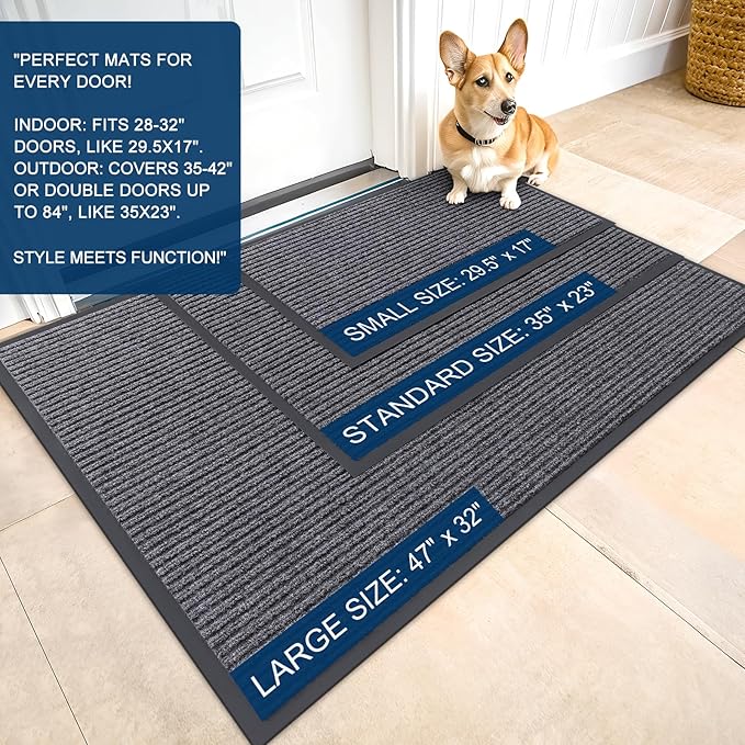 OLANLY Front Door Mat Indoor Outdoor Entrance, Waterproof Heavy Duty Doormat, Fade Resistant, Low Profile, Easy Clean Patio Porch Welcome Floor Mats for Entry, 59x40, Grey